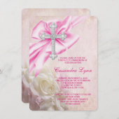 Invitation Première communion de la Croix de rose (Devant / Derrière)