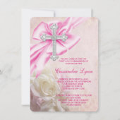 Invitation Première communion de la Croix de rose (Devant)