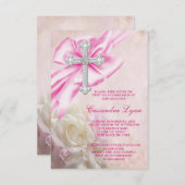 Invitation Première communion de la Croix de rose (Devant / Derrière)