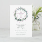 Invitation Première communion de la Croix rose de couronne (Debout devant)