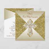Invitation Première communion de la Parties scintillant d'or (Devant / Derrière)