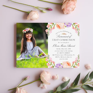 Invitation Première communion de la photo en fleur et en fleu