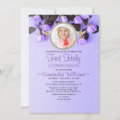 Invitation Première communion de la photo florale violette (Devant)