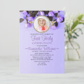 Invitation Première communion de la photo florale violette (Debout devant)