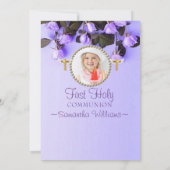Invitation Première communion de la photo florale violette (Dos)
