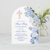Invitation Première communion de l'arc bleu Hydrangea (Debout devant)