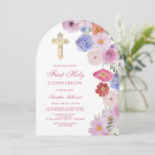 Invitation Première communion de l'arc Fleur sauvage d'aquare (Debout devant)