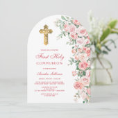 Invitation Première communion de l'arc Rose rose (Debout devant)