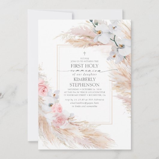 Invitation Première communion de l'herbe et des orchidées bla (Devant)