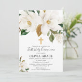 Invitation Première communion de magnolia florale blanche (Debout devant)