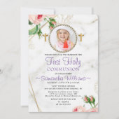 Invitation Première communion de marbre blanc rose élégant (Devant)