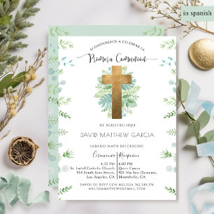 Invitation Première communion de menthe verte espagnole, garç