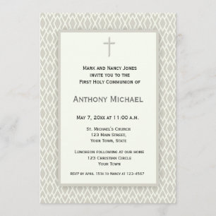 Invitation Première communion de motif crème et gris de