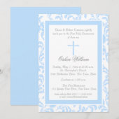 Invitation Première communion de Paisley bleu doux (Devant / Derrière)