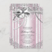 Invitation Première communion de Pearl rose et gris (Devant / Derrière)