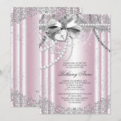 Invitation Première communion de Pearl rose et gris (Devant / Derrière)