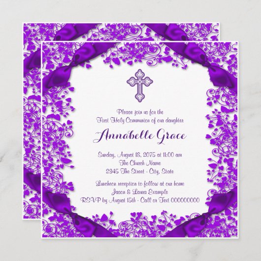 Invitation Première communion de pourpre (Devant / Derrière)