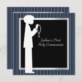 Invitation Première communion de rayure de garçons blancs (Devant / Derrière)