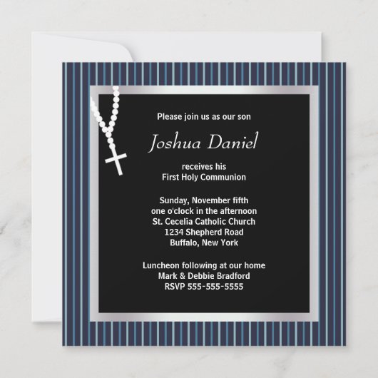 Invitation Première communion de rayure de garçons blancs (Dos)