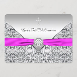 Invitation Première communion de rose croisé rose de filles