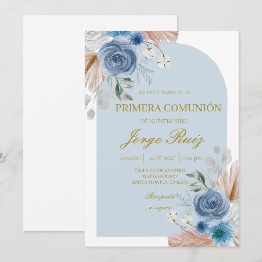 Invitation Première communion de saumons bleus clairs (Devant / Derrière)