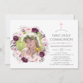 Invitation Première communion de velours profond et de fleurs (Devant)