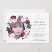 Invitation Première communion de velours profond et de fleurs (Devant)