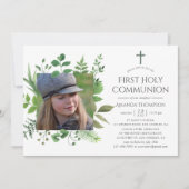 Invitation Première communion de verdure de forêt à l'aquarel (Devant)