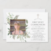 Invitation Première communion de verdure de forêt à l'aquarel (Devant)