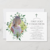 Invitation Première communion de verdure de forêt à l'aquarel (Devant)