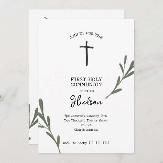 Invitation Première communion de verdure fille garçon (Devant / Derrière)