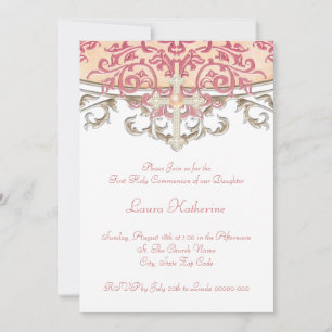Invitation Première communion d'Élégant Peach Coral