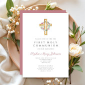Invitation Première communion d'Élégante couronne de fleurs r
