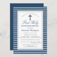 Première communion d'élégante marine et rayures bl