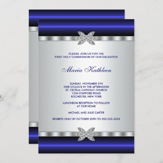 Invitation Première communion des filles blanches en diamant  (Devant / Derrière)