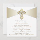 Invitation Première communion des filles en blanc et or (Dos)