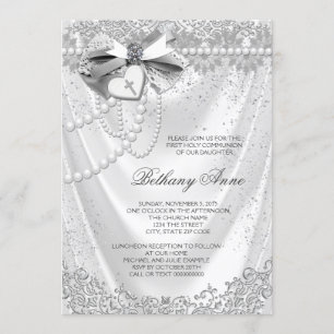 Invitation Première communion des filles en satin blanc