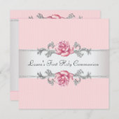 Invitation Première communion des filles roses (Devant / Derrière)