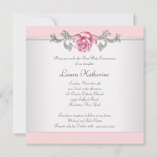 Invitation Première communion des filles roses (Dos)
