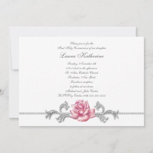 Invitation Première communion des filles roses blanches (Dos)