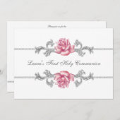 Invitation Première communion des filles roses blanches (Devant / Derrière)