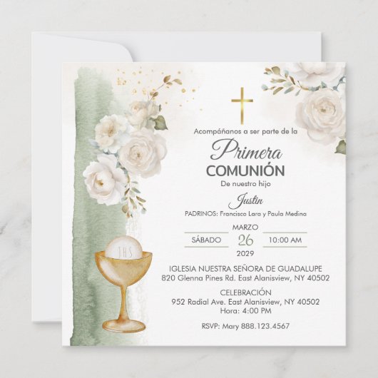 Invitation Première communion des fleurs de la communauté de  (Devant)