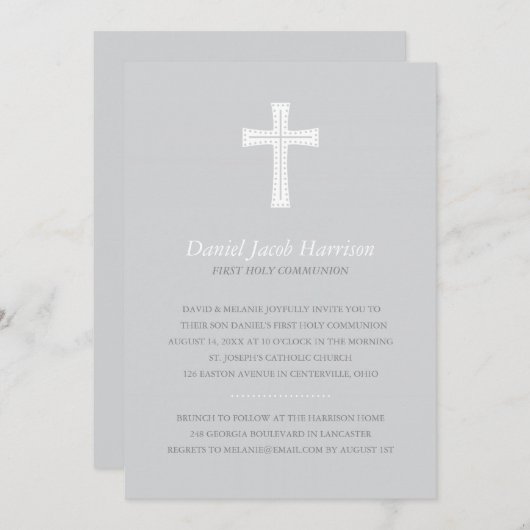 Invitation Première communion des garçons gris (Devant / Derrière)