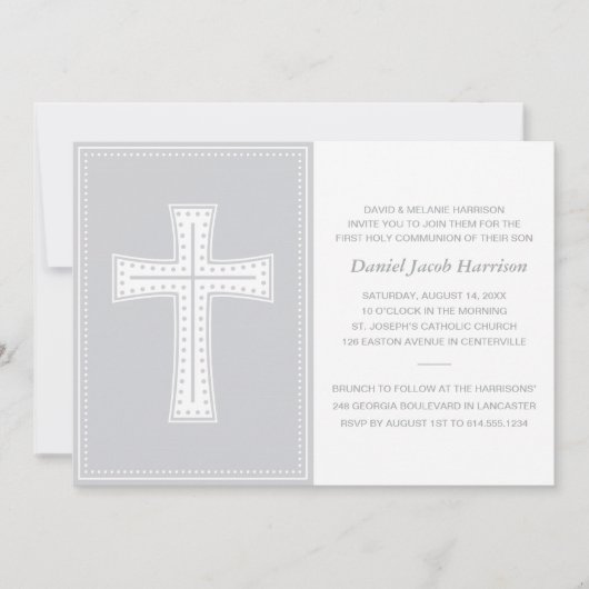 Invitation Première communion des garçons gris (Devant)