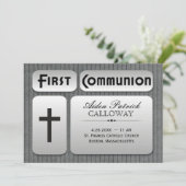 Invitation Première communion des Pinstripes gris argenté mas (Debout devant)