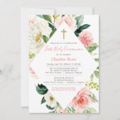 Invitation Première communion des Roses bleus et brunch rose  (Devant)