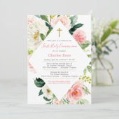 Invitation Première communion des Roses bleus et brunch rose  (Debout devant)