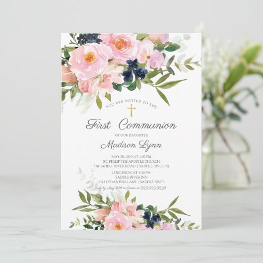 Invitation Première communion des Roses et des pivoines (Debout devant)