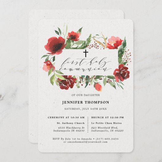 Invitation Première communion d'Eucalyptus de Bourgogne rouge (Devant / Derrière)