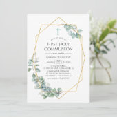 Invitation Première communion d'Eucalyptus géométrique aquare (Debout devant)